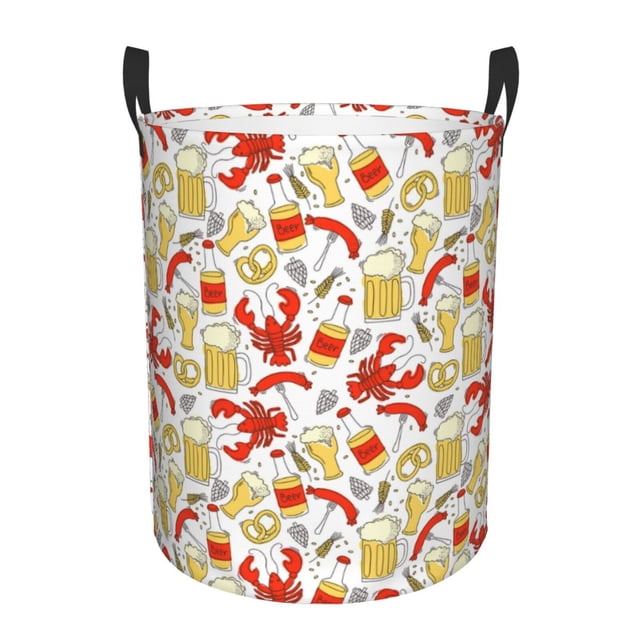Fotbe Crabs And Beer Cesto de Ropa con Asas, Cesto Impermeable de Gran Capacidad, Bolsa de Lavado para Dormitorio, Cesto de Ropa con Ruedas y Asas-Small