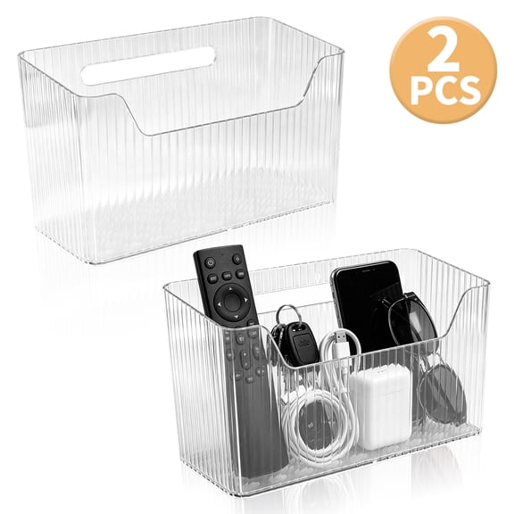 2 Pack Wall Mount Storage Bins, Stackable Clear Plastic Organizer Caddy Hook On Hanging Basket for Bathroom, Kitchen, Shower, Cabinet, Pantry