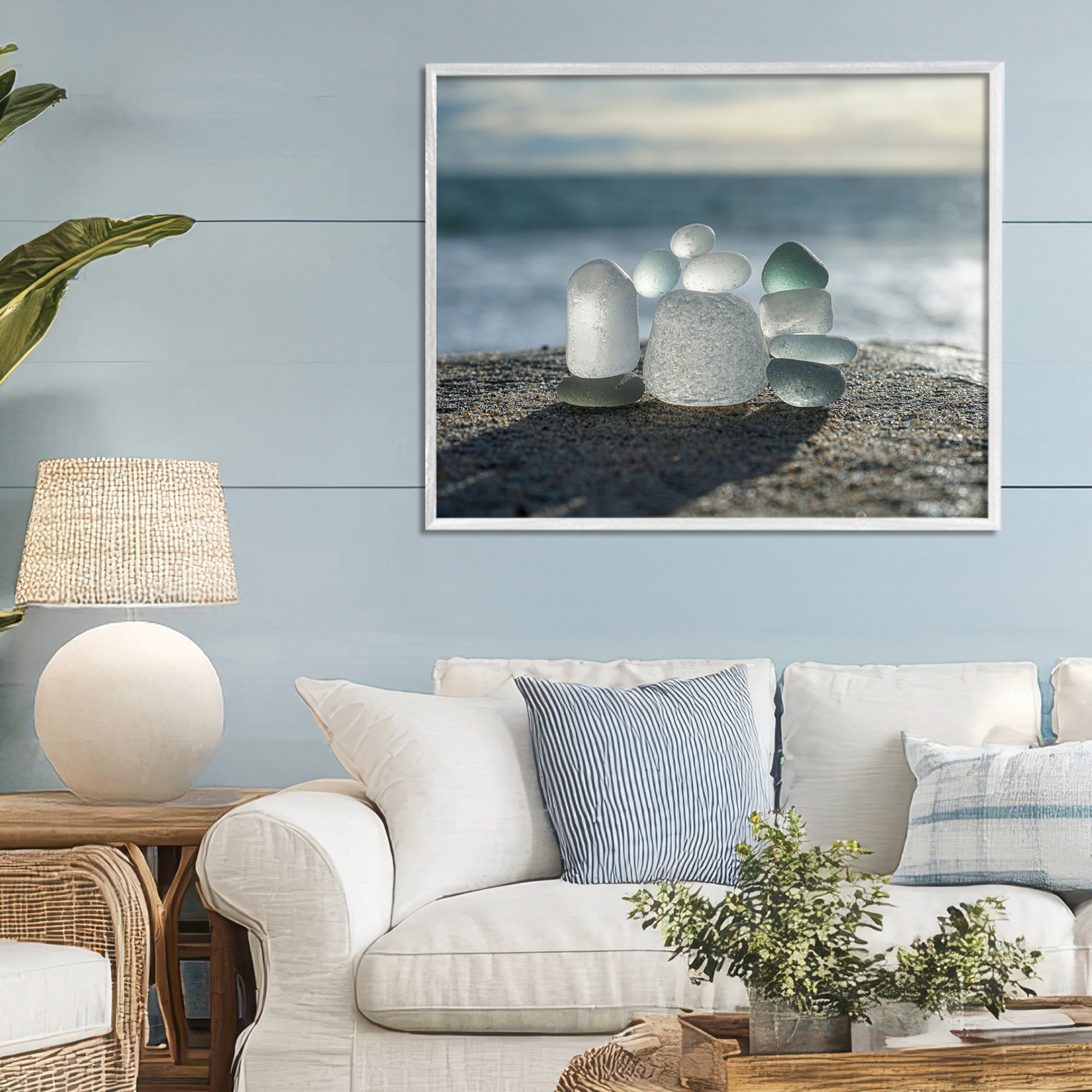 Stupell Industries Balancing Sea Glass Pebbles White Framed Giclee Art, design by LMarie Allen