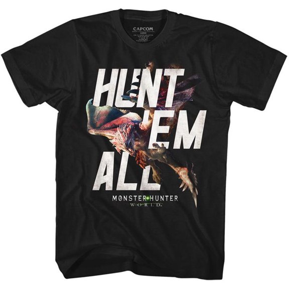 Monster Hunter Hunt Em All Black Adult T-Shirt 2Xlt