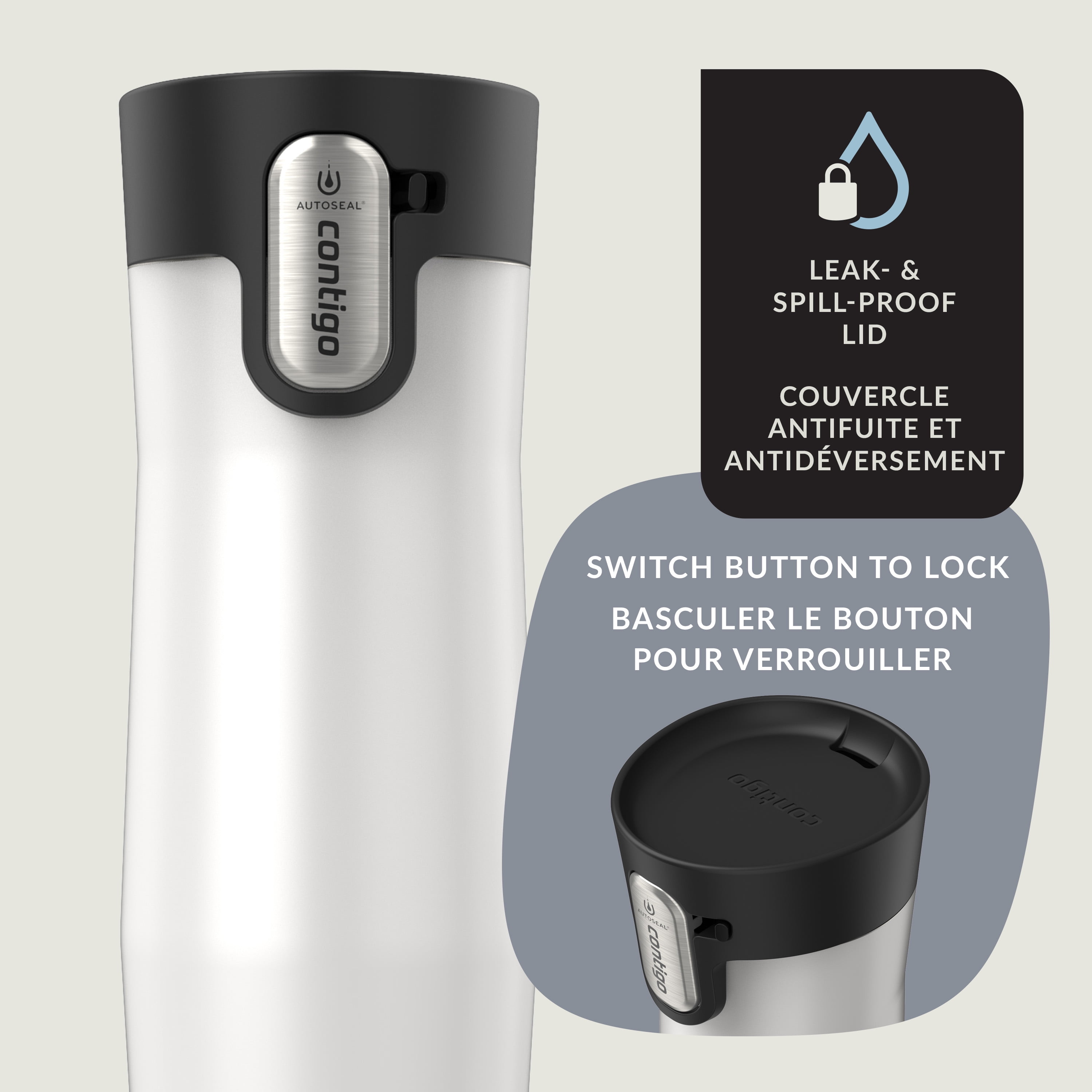 Contigo AUTOSEAL West Loop Vacuum-Insulated Stainless Steel Travel Mug with Easy-Clean Lid, 16 oz (473 ml), Salt Frosted Pearl