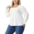 thumbnail image 4 of Agnes Orinda Women's Plus Size Tops Square Neck Hollow Long Sleeve Dressy Casual Eyelet Shirts 1X White, 4 of 6