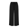 thumbnail image 6 of Mifsaly Linen Drawstring Pants Women Crochet Side Cutout Detail Wide Leg Casual Summer Pant Lightweight Flowy Vacation office Lounge Outfits with Pockets Black,XL, 6 of 7
