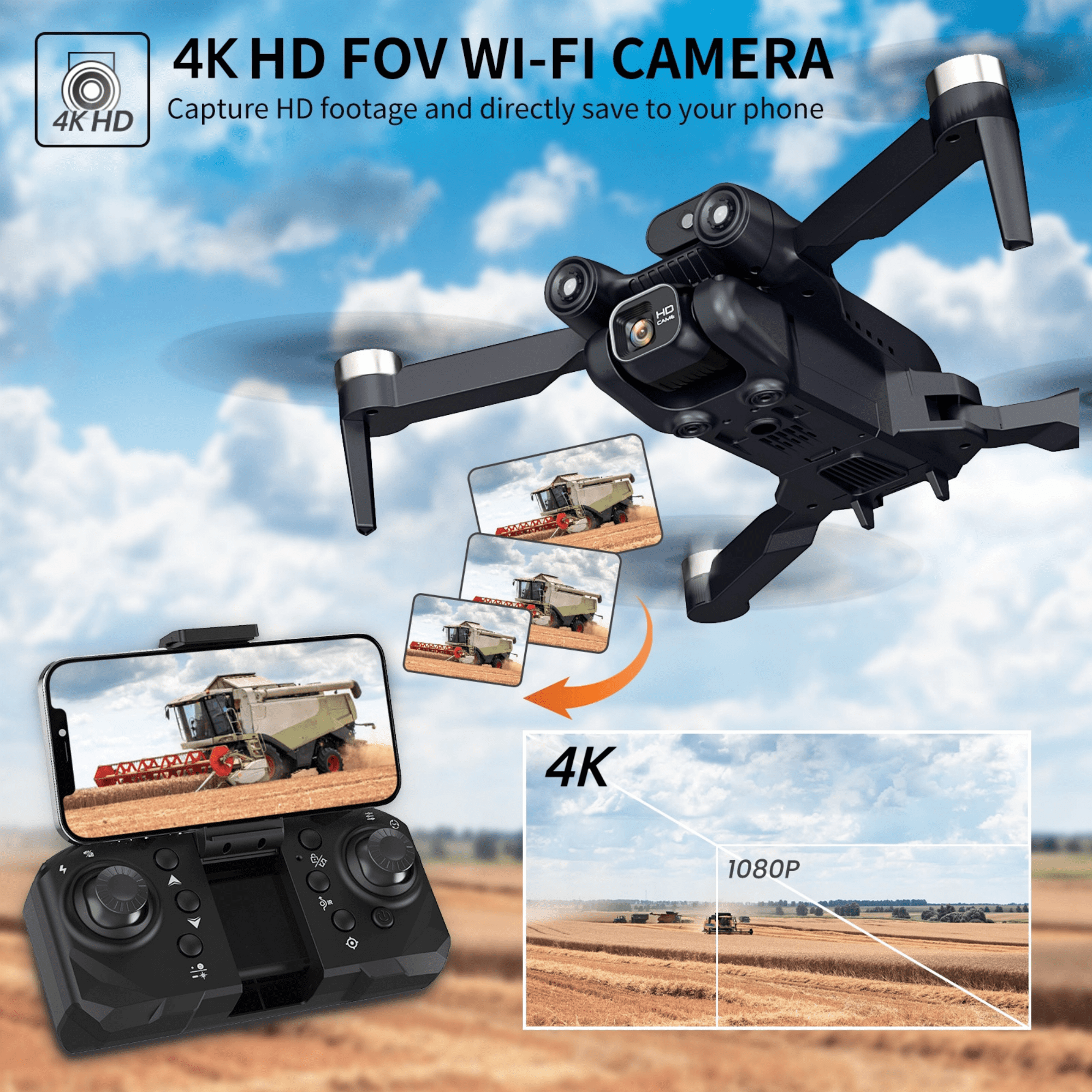 AUOSHI 4K FPV Drone with Dual Camera & Brushless Motor, 2 Batteries, Optical Flow, Gesture & Trajectory Control, RC Quadcopter with Carrying Case, Easy to Fly, Great Gift for Beginners,Teens & Adults