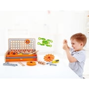 Hape: Junior Inventor: Science Experiment Toolbox - 32pc, Wooden Building Toy, 6 Experiments, Gears & Movement, STEM Mechanical Learning, Kids Ages 4+