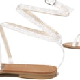 thumbnail image 2 of BLTIBY Sandals for Women Dressy Summer Flat Casual Rhinestone Beaded Sparkly Bling Bohemian Lace Flower Sandal Comfortable Elastic Ankle Strap Beach Shoes Brown 38, 2 of 8