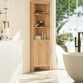 thumbnail image 2 of 68" Tall Fluted Corner Cabinet for Bathroom, Modern Living Room & Kitchen - 5 Adjustable Shelves, Space-Saving Natural Oak Storage, Curved Profile Design, 2 of 8