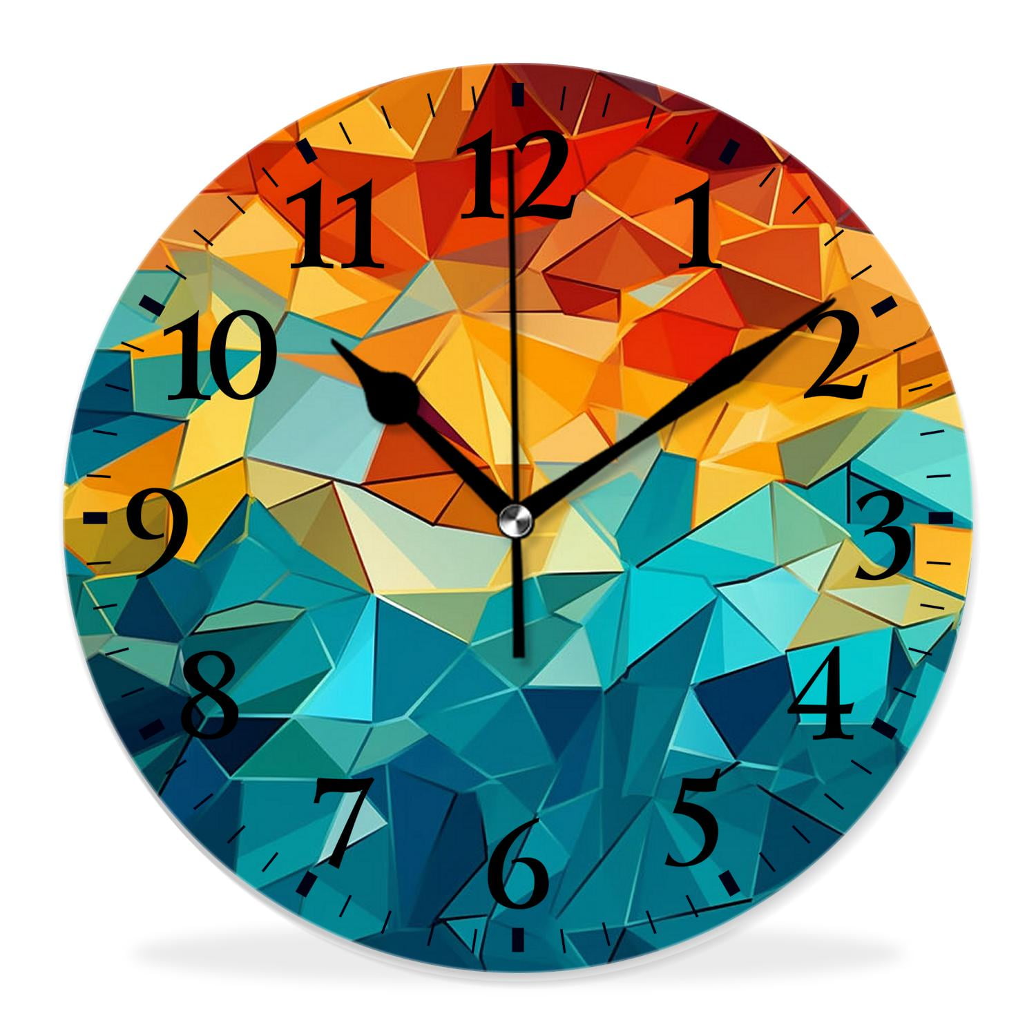 14 Inch Wall Clock Battery Operated Silent Clock Decorative for Office, Kitchen, Outdoor, Living Room，Vintage Bright Abstract Mosaic Print Ceramic Tile Fragment Lovely