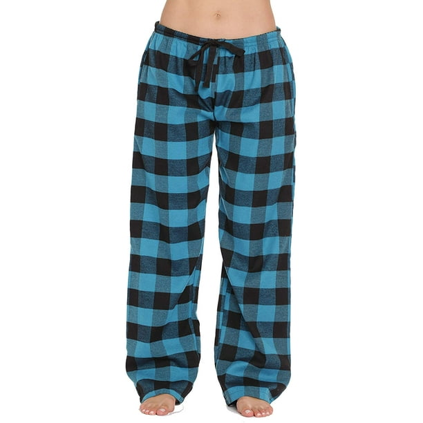 Pantalon de Pyjama en Flanelle à Carreaux de Buffle pour Femmes avec Poches