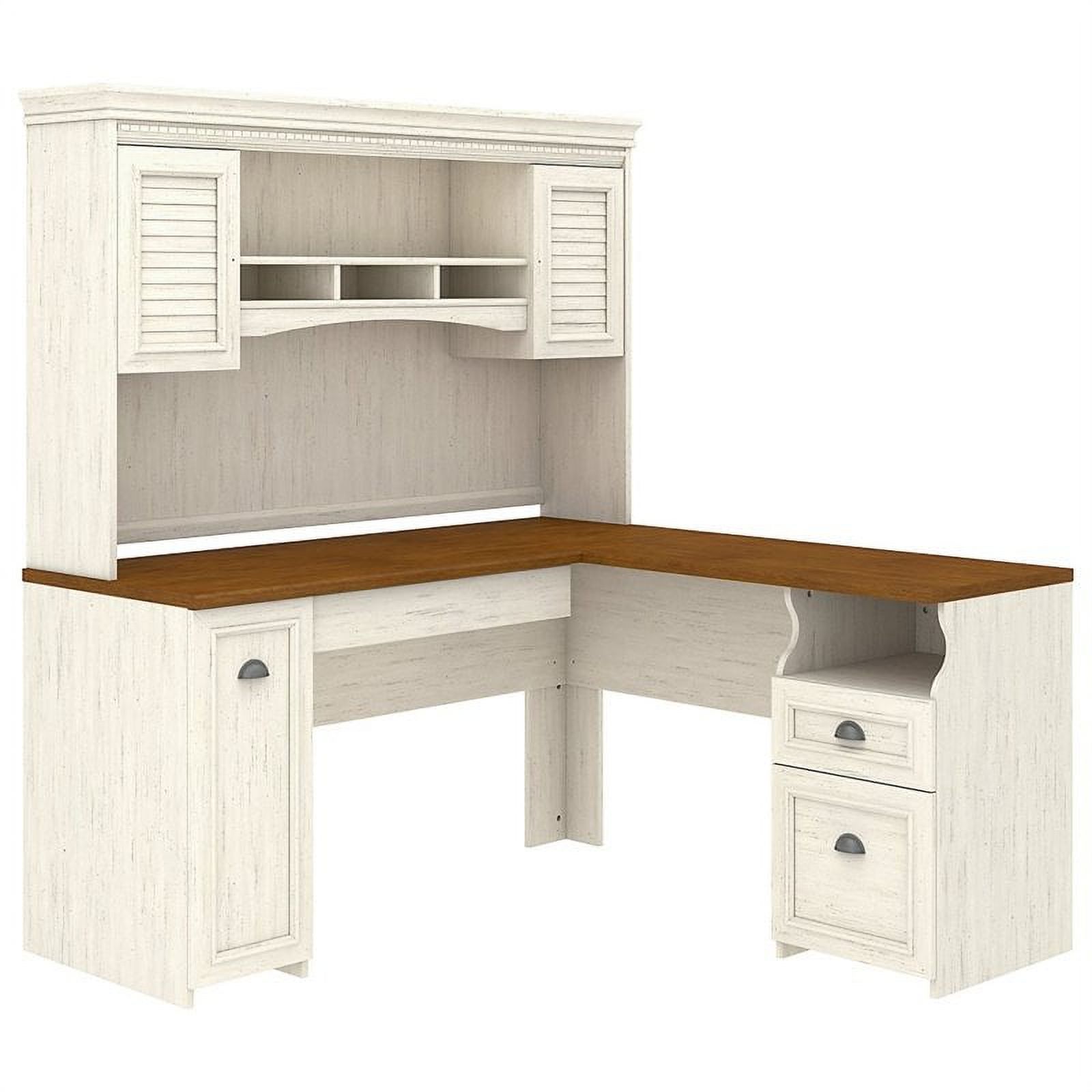 Bush Furniture Fairview L Shaped Desk with Hutch in Antique White - image 3 of 9