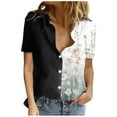 thumbnail image 1 of Birdeem T-Shirt Décontracté pour Femmes Imprimé Col Rabattu Bouton Manches Courtes Ample Chandail Blouse Tops, 1 of 4