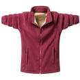 thumbnail image 2 of BLTIBY Mens Fleece Jacket Winter Warm Fleece Stand Collar Comfort Coat Solid Color Zip Up Outwear with Pockets Red L, 2 of 8