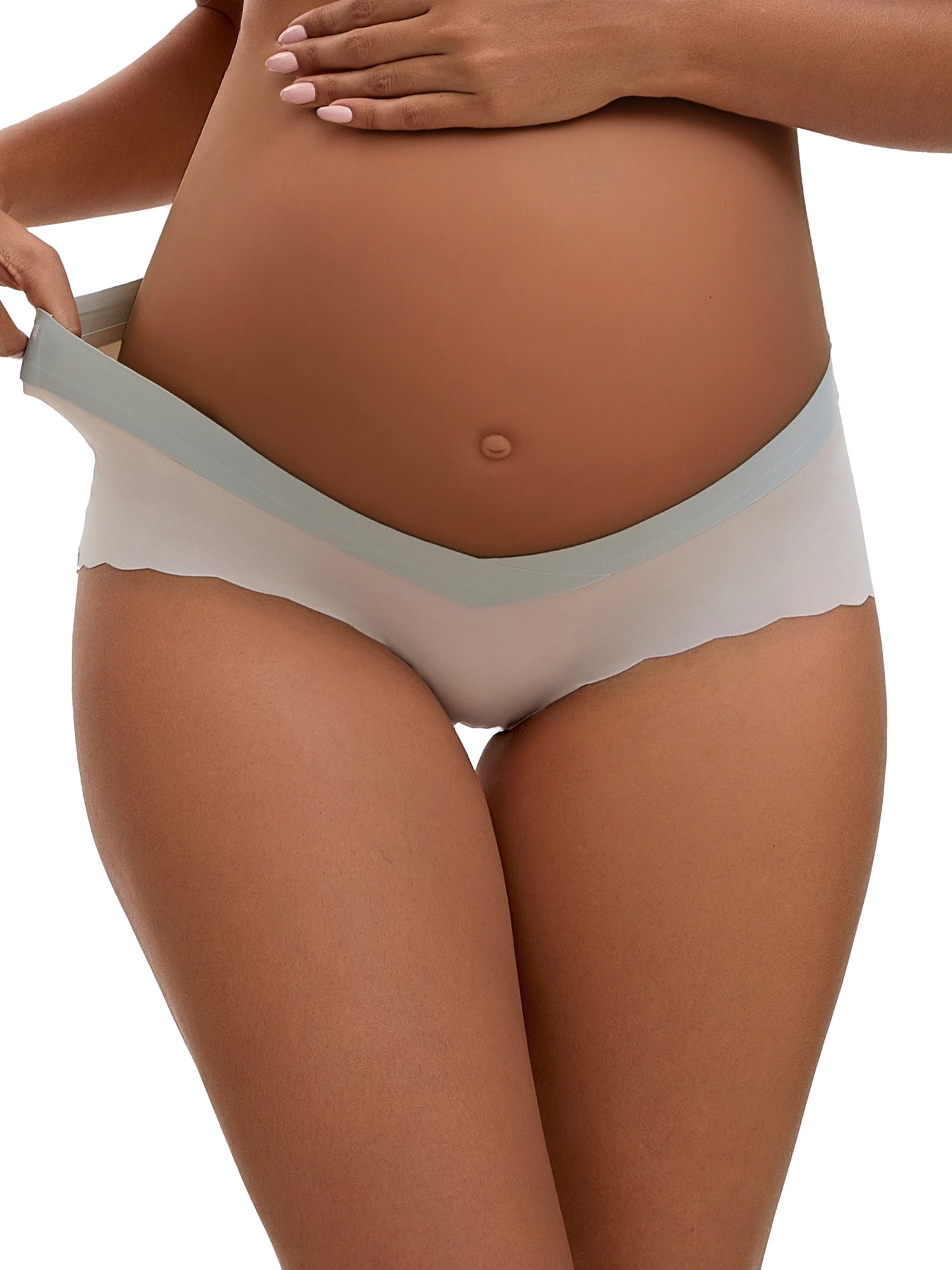 DARING DIVA Women's Ice Silk Wave Edge Maternity Panties S Beige