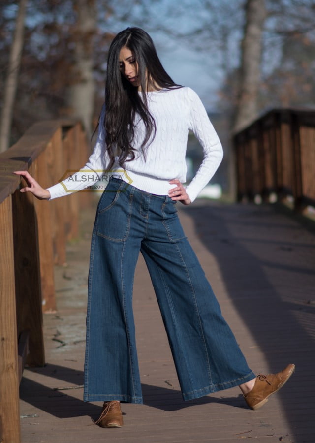 CUTE LONG WIDE-LEG DENIM PANTS 