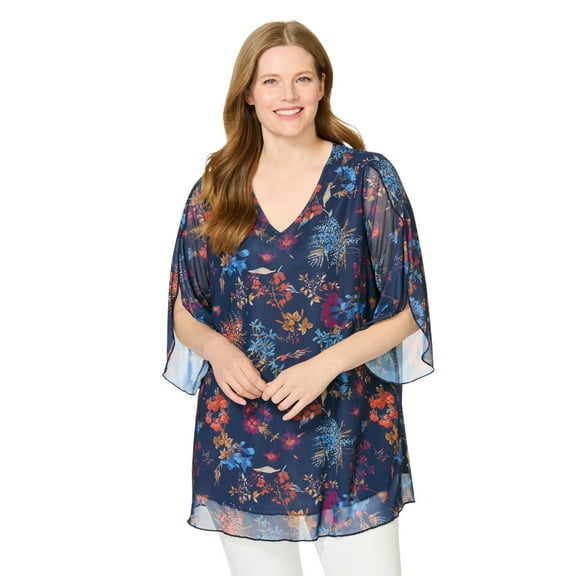 Woman Within Plus Size Miracle Mesh Tulip Three-Quarter Sleeve Tunic