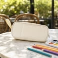 thumbnail image 2 of KKOUHVY Pencil Case, Large Capacity Solid Color Pencil Pouch with Carry Handle, Stationery Pencils Bag for School Office Teens Girls Boys, Beige, 2 of 3