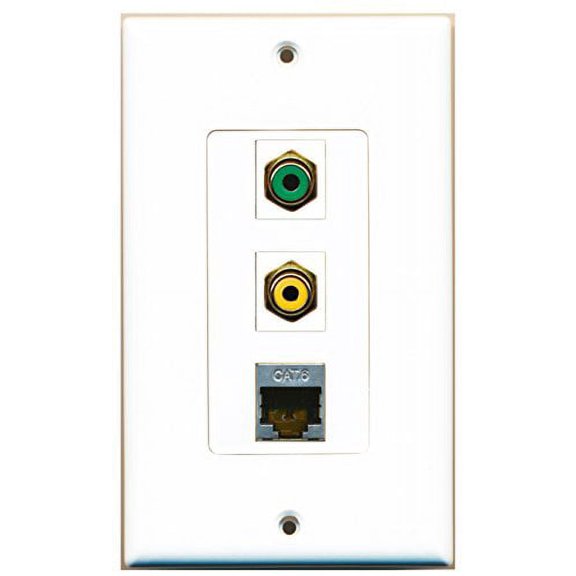 RiteAV - 1 Port RCA Yellow and 1 Port RCA Green and 1 Port Shielded Cat6 Ethernet Decorative Wall Plate Decorative