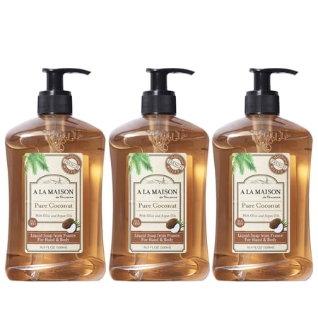 A La Maison Liq uid So ap for Hand & Body  Pure Coconut  16.9 oz - 3 Pack