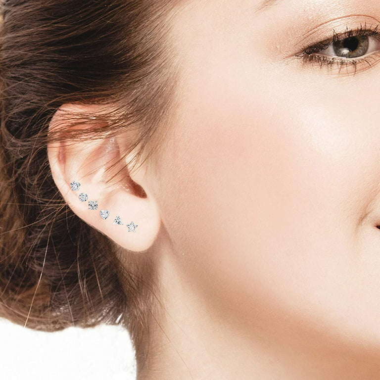 6-Pairs: Crystal Stud Earrings on Acrylic Hypoallergenic Posts