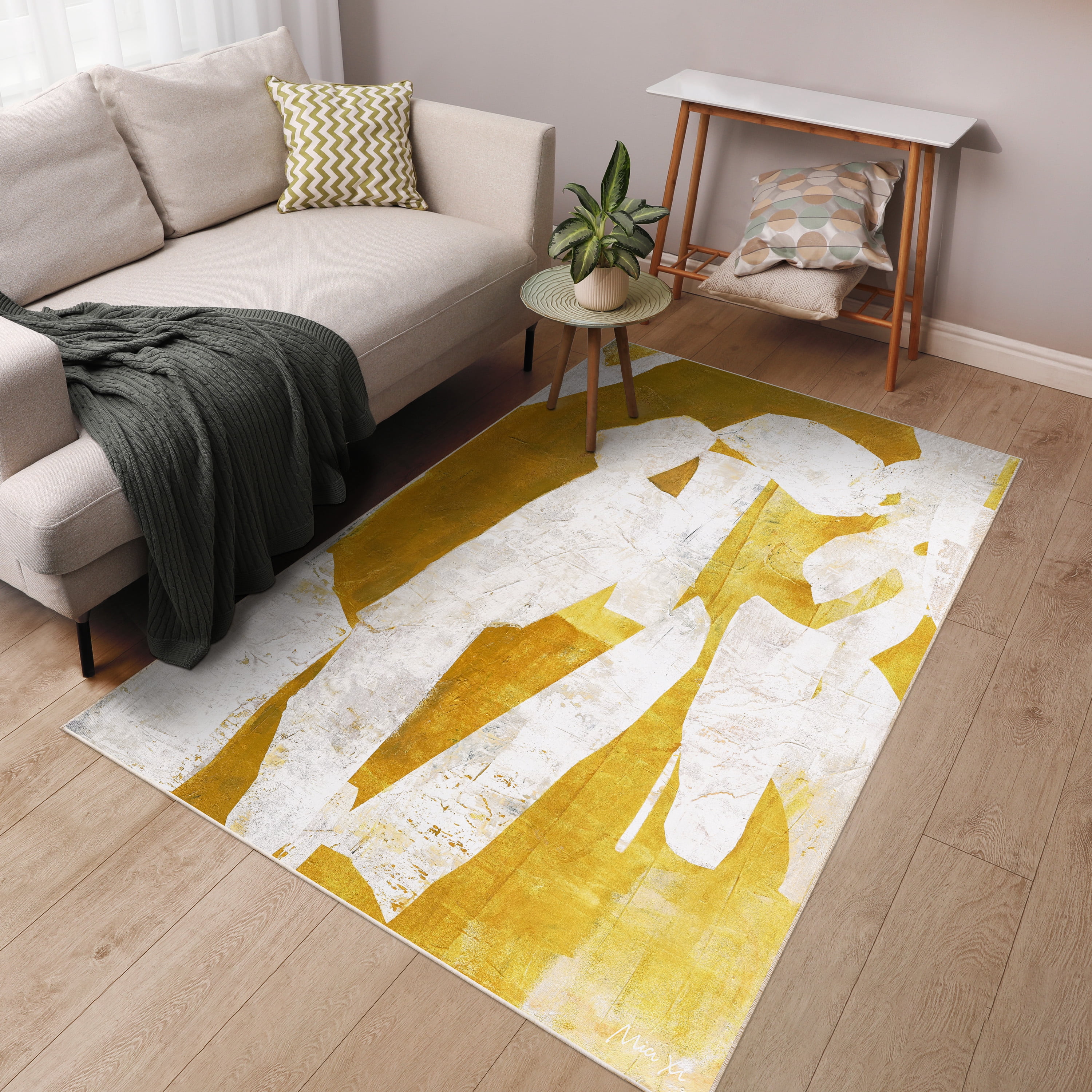 White Items Washable Abstract Art Area Rug size 5'x8'