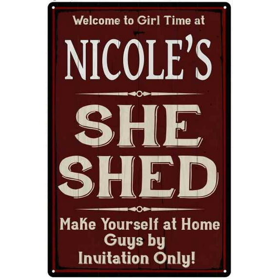 NICOLE'S She Shed Red Sign Lady Cave 8 x 12 High Gloss Metal 208120088071