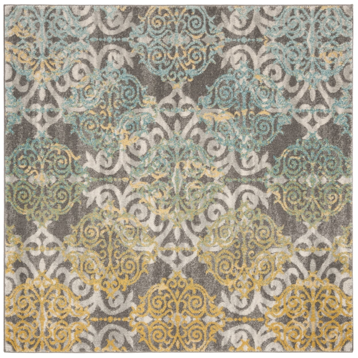 SAFAVIEH Evoke Keith Damask Distressed Area Rug, Grey/Ivory, 4' x 6'