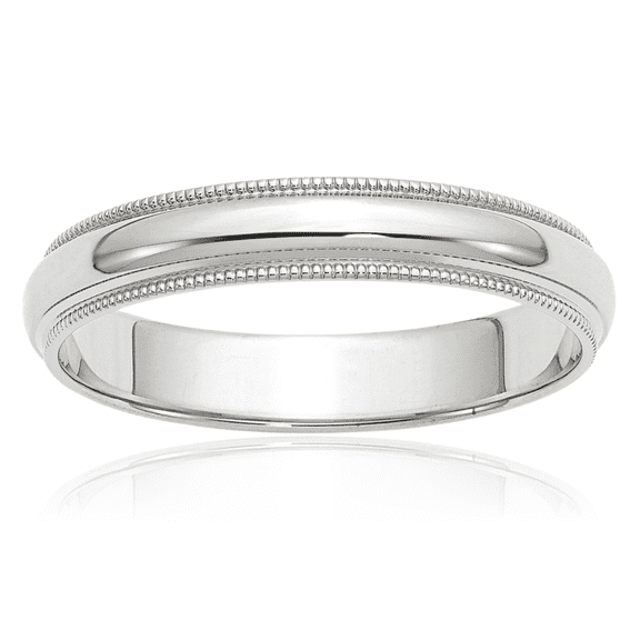 14K Solid White Gold 4mm Milgrain Half Round Plain Classic Wedding Band Ring