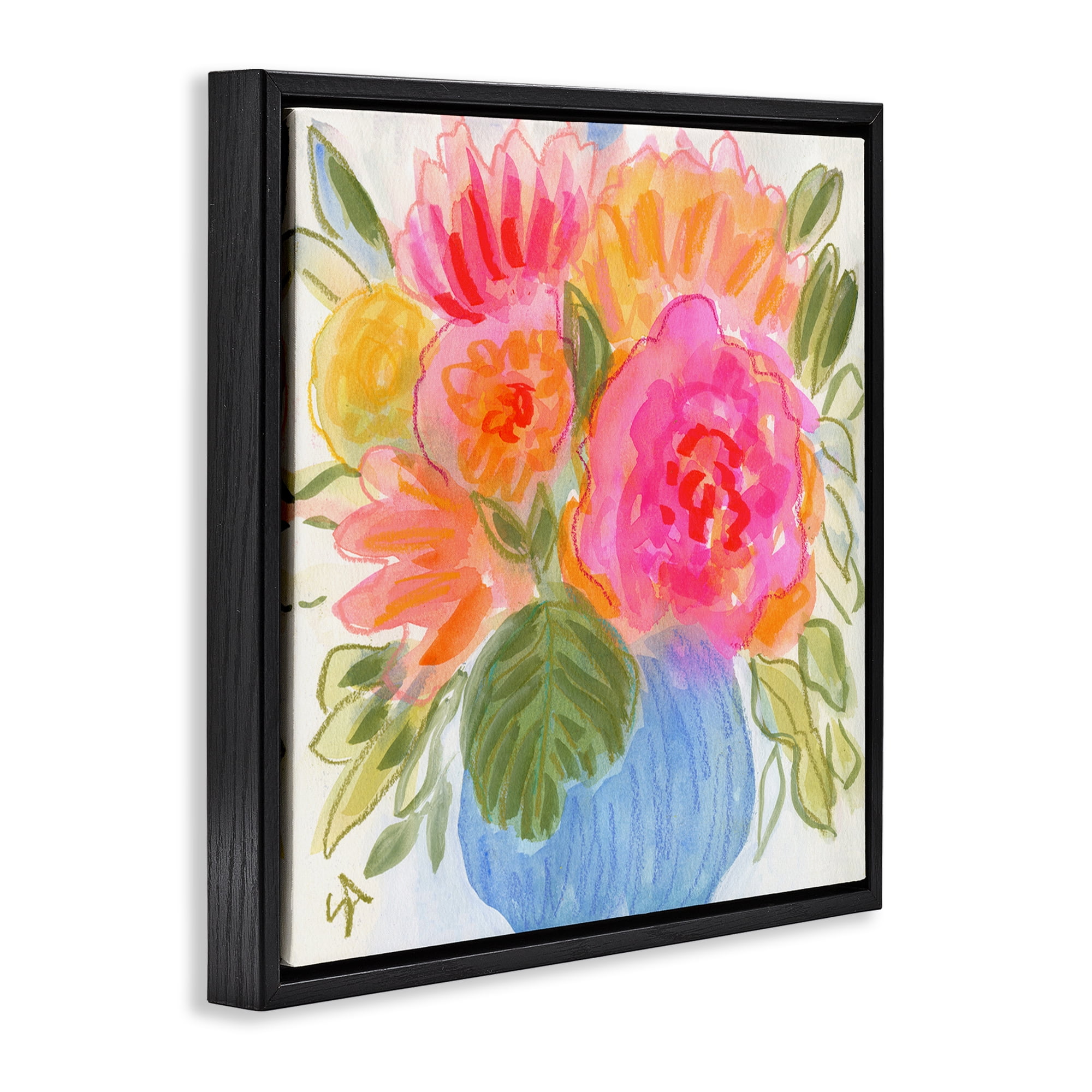 Stupell Industries Full Blossoms Bouquet Plants & Flowers Painting Black Floater Framed Canvas Art Print Wall Art, 18 x 18