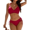 thumbnail image 2 of Minjewel Women's Bikini Two Piece Set with Swim Trunks,featuring Cutout Strap Details and Sexy Hollow Design,Summer Beachwear for Women,Red,XL, 2 of 6