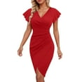 thumbnail image 2 of formal Dresses for Women Wedding Guest Dresses Women's Casual V Neck Wrap Dress With Flounce Sleeves Bodycon Party Work formal Elegant Sexy Ruffled Midi Dress, 2 of 5