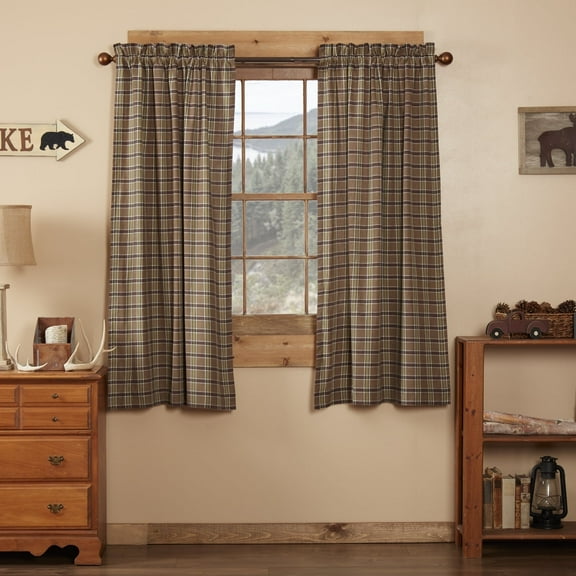 VHC Brands Rustic & Lodge Window Wyatt Short Curtain Panel Pair, Khaki Tan