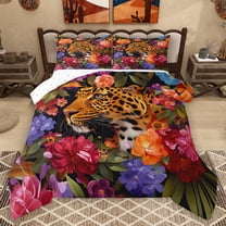 Homewish Safari Leopard Bedding Comforter Set,Wild Flower Floral Twin Comforter Sets,Purple Orange Pink Bedding Set For Boys Teens,Super Cozy Room Decor Reversible,2 Pieces