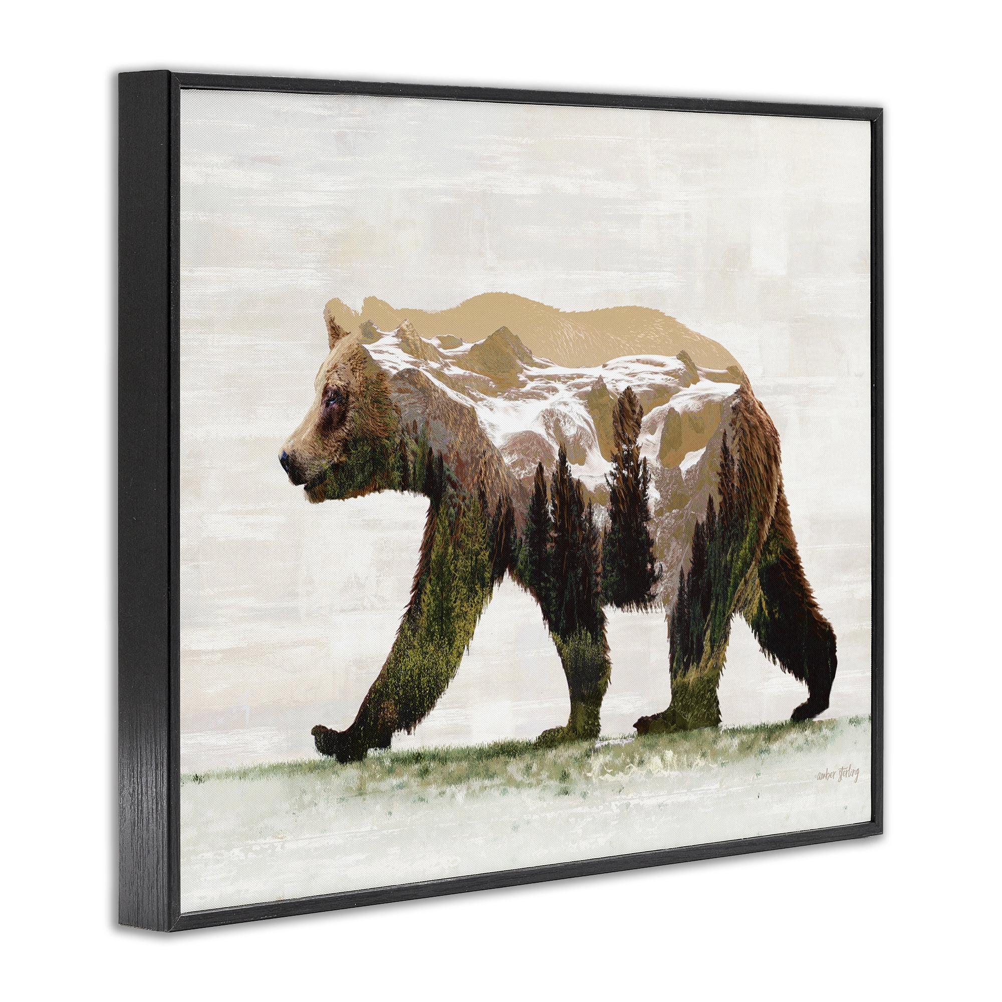 Stupell Industries Woodland Pattern Bear Animals & Insects Painting Black Framed Art Print Wall Art, 14 x 11