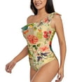 thumbnail image 3 of Yiaed Vintage Bird Print Women One Piece Swimsuits Tummy Control One Shoulder Bathing Suits Pattern Ruffle Swimwear-Small, 3 of 8