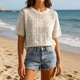 thumbnail image 5 of Baeitkot Women Beach Sunscreen Shirt Swimsuit Cover Ups for Women Neck Loose Beach Bathing Suit Sunscreen Shirt Cover Up Khaki Free Size, 5 of 6