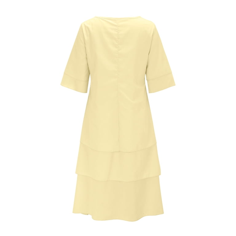 XVJRHAK Petite Maxi Dresses for Women Petite Length Women's Solid Round  Neck Buttonless Cotton And Linen Irregular Flowing Hem Long Casual Dress  Mid-Length(Yellow,L) - Walmart.com