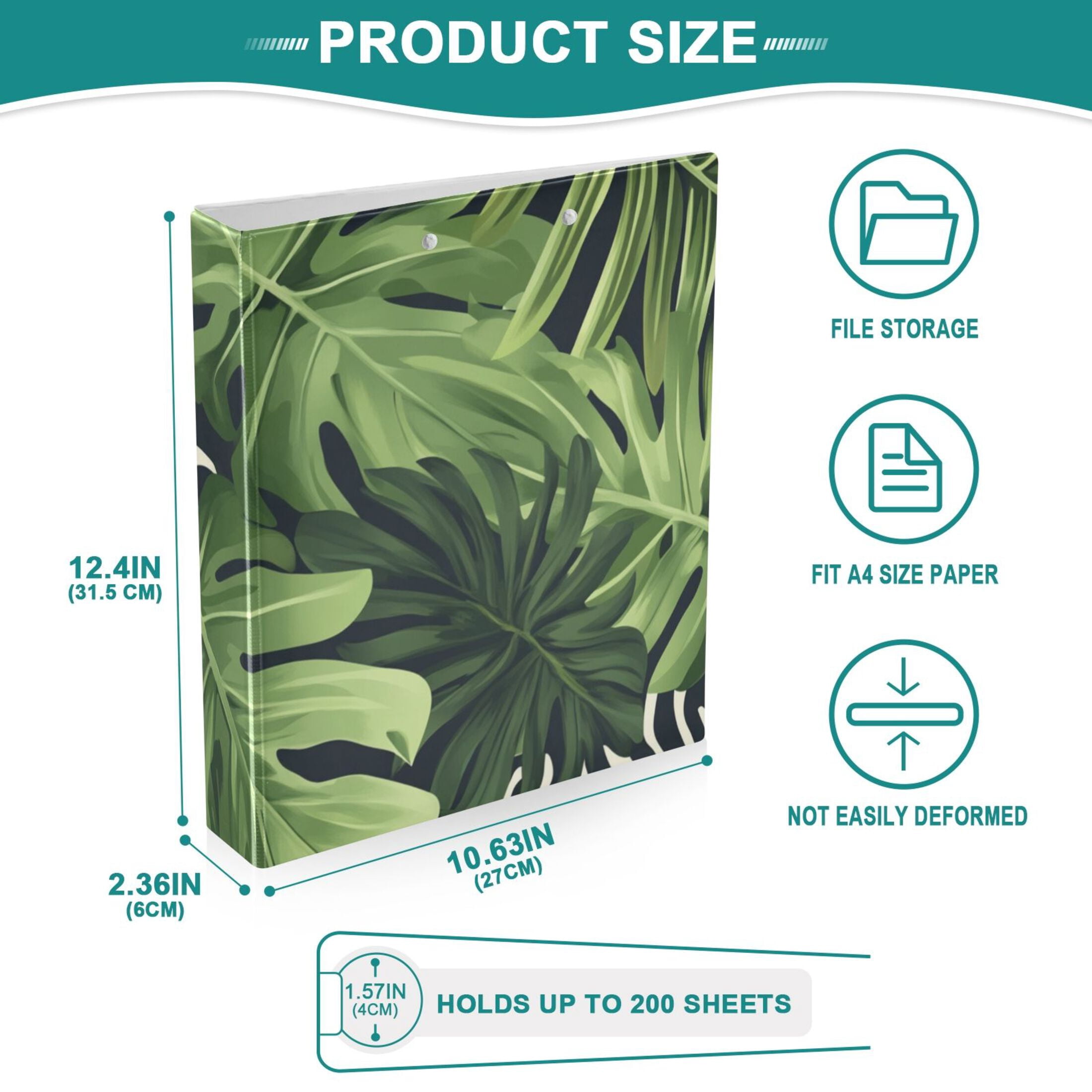 Zebra Behind Leaves 3 Ring Binders 1.5 inch Hardcover File Folders with Interior Pockets A4 Size Organizer for School Office Hospital