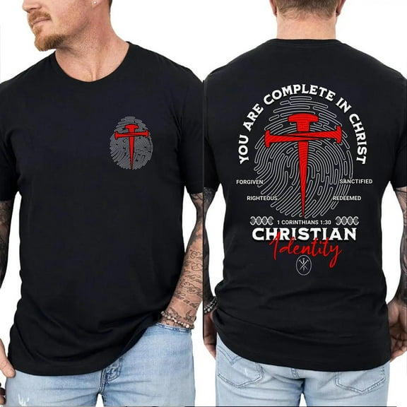 Man of Faith 2-Sided Graphic Tee with 'Complete in Christ' Bible Verse, Religious Identity Shirt, Spiritual Faith Apparel, Sizes S–5XL