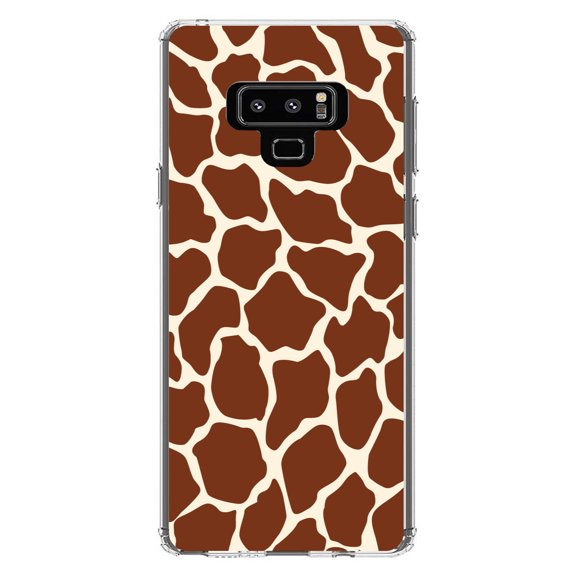DistinctInk Clear Shockproof Hybrid Case for Samsung Galaxy Note 9 - TPU Bumper, Acrylic Back, Tempered Glass Screen Protector - Brown Tan Beige Giraffe Skin Spots - Animal Print