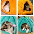 thumbnail image 3 of Pumpkin Cat Bed,Cute Cat Bed for Indoor Cats, Pumpkin Style Cat Cave Bed Pet Tent Cat House with Removable Cushion Pillow, Soft Semi-Closed Pumpkin Shape Pet Bed (Green, 17.7 * 17.7 * 14), 3 of 7