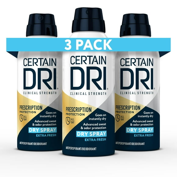 Certain Dri Prescription Strength Clinical Antiperspirant Dry Spray, Hyperhidrosis Treatment for Men & Women, Long-Lasting 72hr Protection, Whole Body Spray Deodorant, F