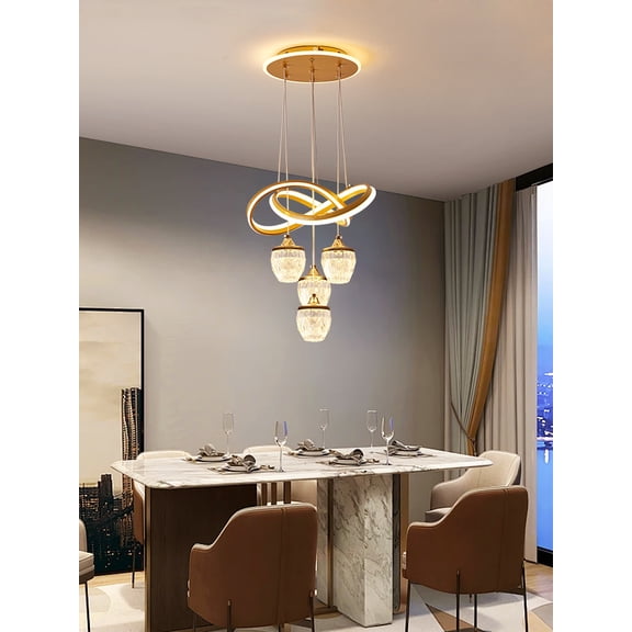 Modern LED Indoor Gold Pendant Light With 4 Pineapple-shaped Balls, Adjustable Color Temperature