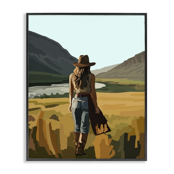 Stupell Industries Rustic Lodge Strolling Cowgirl in Desert Black Framed Giclee Art, 11 x 14, by Amelia Noyes