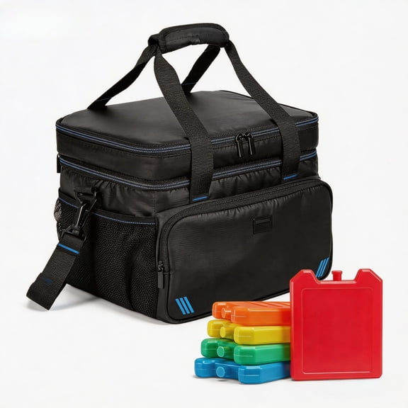 Large Insulated Soft Cooler Bag 19L with 5 Reusable Ice Packs, Leakproof Lunch Box for Work & Outdoor