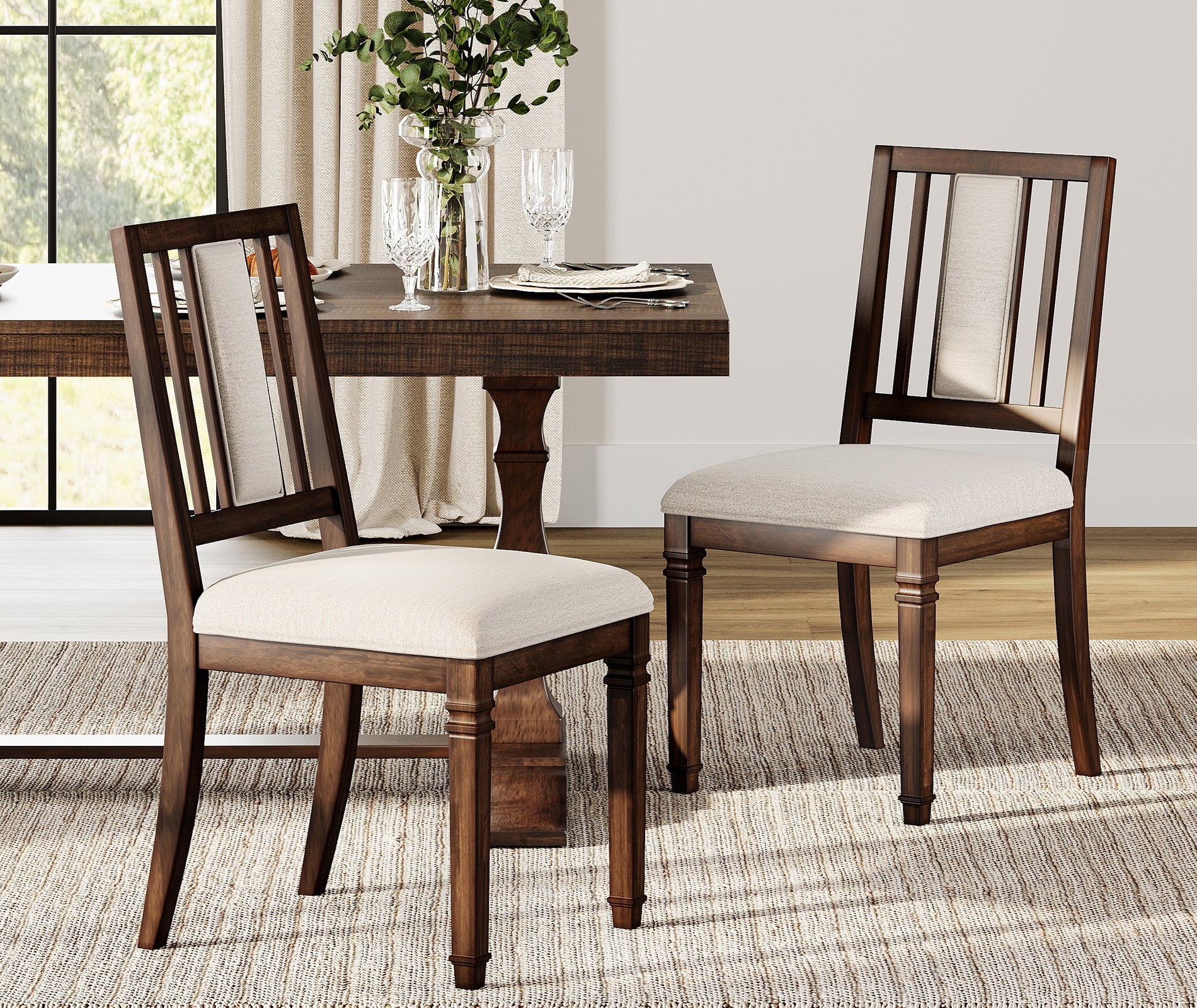 WAMPAT Modern Upholstered Dining Chairs Set of 2,Farmhouse Kitchen Chairs with Fabric Cushion & Splat Back for Dining Room,Living Room,Brown