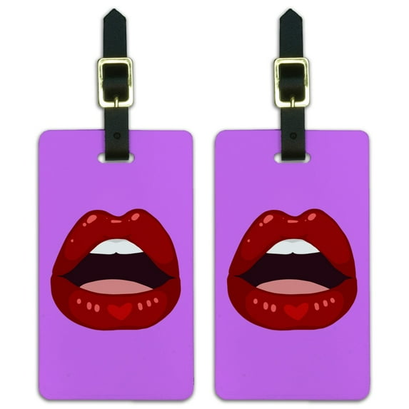 Seductive Luscious Open Mouth Lips Luggage ID Tags Suitcase Carry-On Cards - Set of 2