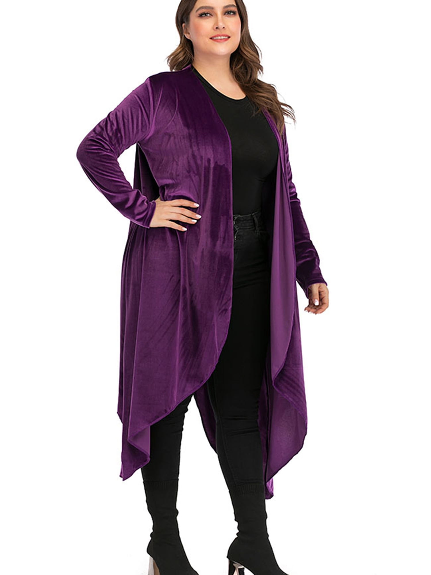 ZHRUI Womens Plus Size Casual Half Sleeve Lightweight Cardigan Coat Color : Black, Size : 3X 