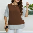 thumbnail image 4 of Crunowin Womens Plus Size Striped Shirts Trendy Round Neck Short Sleeve Blouse Tops Coffee Size XL, 4 of 6