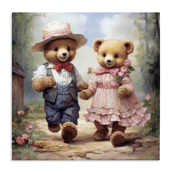 Stupell Industries Traditional Bears Strolling Garden Path Canvas Art, 17 x 17, by Ray Powers