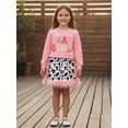 thumbnail image 4 of BemeyourBBs Toddler Girls Baby Birthday Cowgirl Outfit Long Sleeve Letters Embroidery Sweatshirt with Cow Print Skirt Set 2 Piece Outfit, 4 of 8